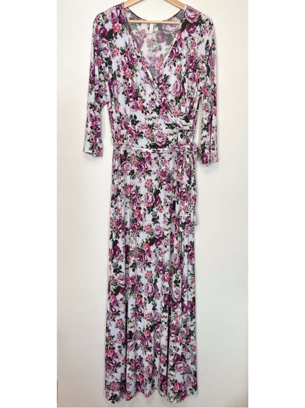 Pinkblush • 2X • 3/4 Sleeve Wrap Top Full Skirt Maxi Dress Stretch Floral Print